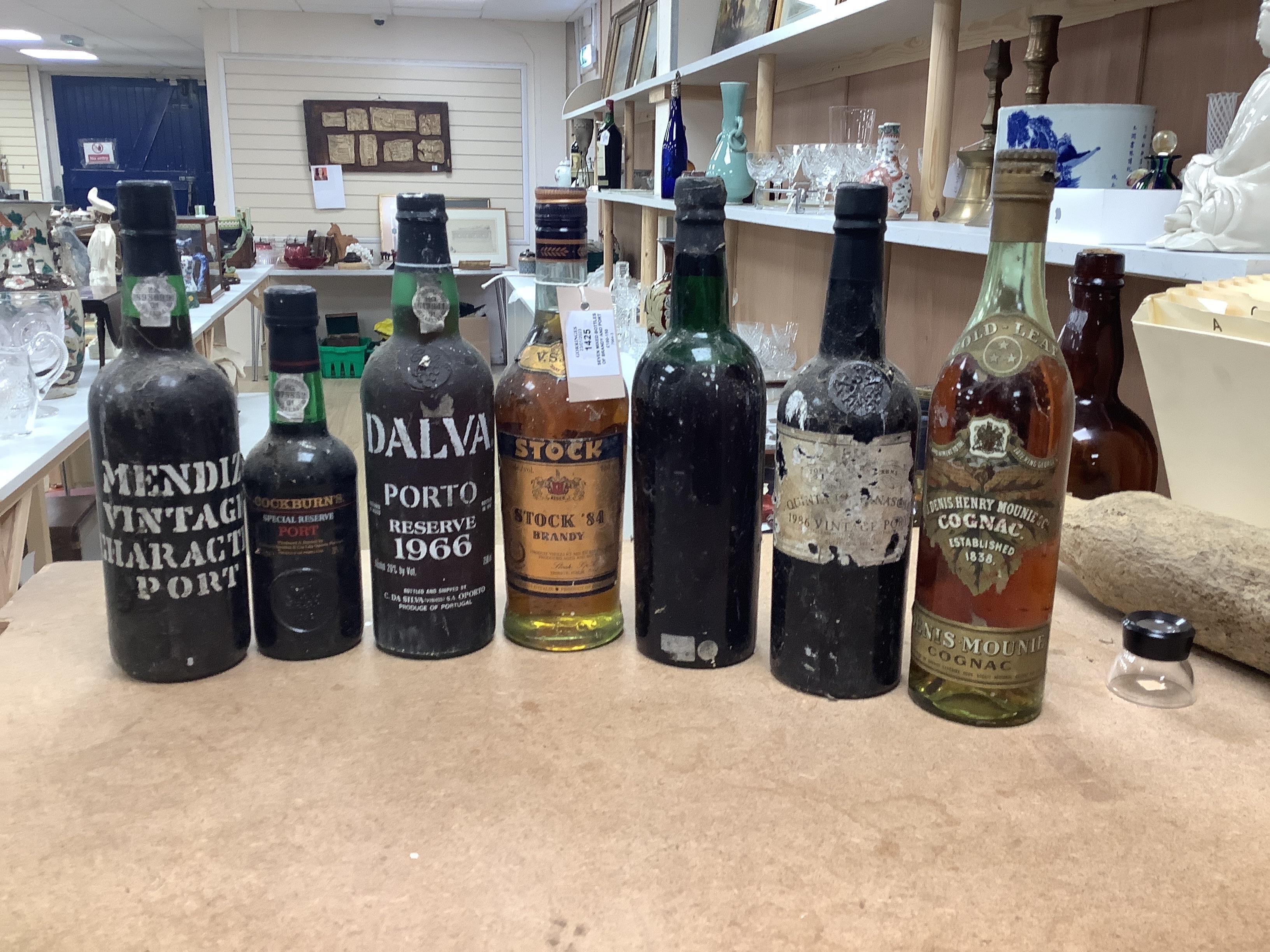 Seven mixed bottles of brandy and port